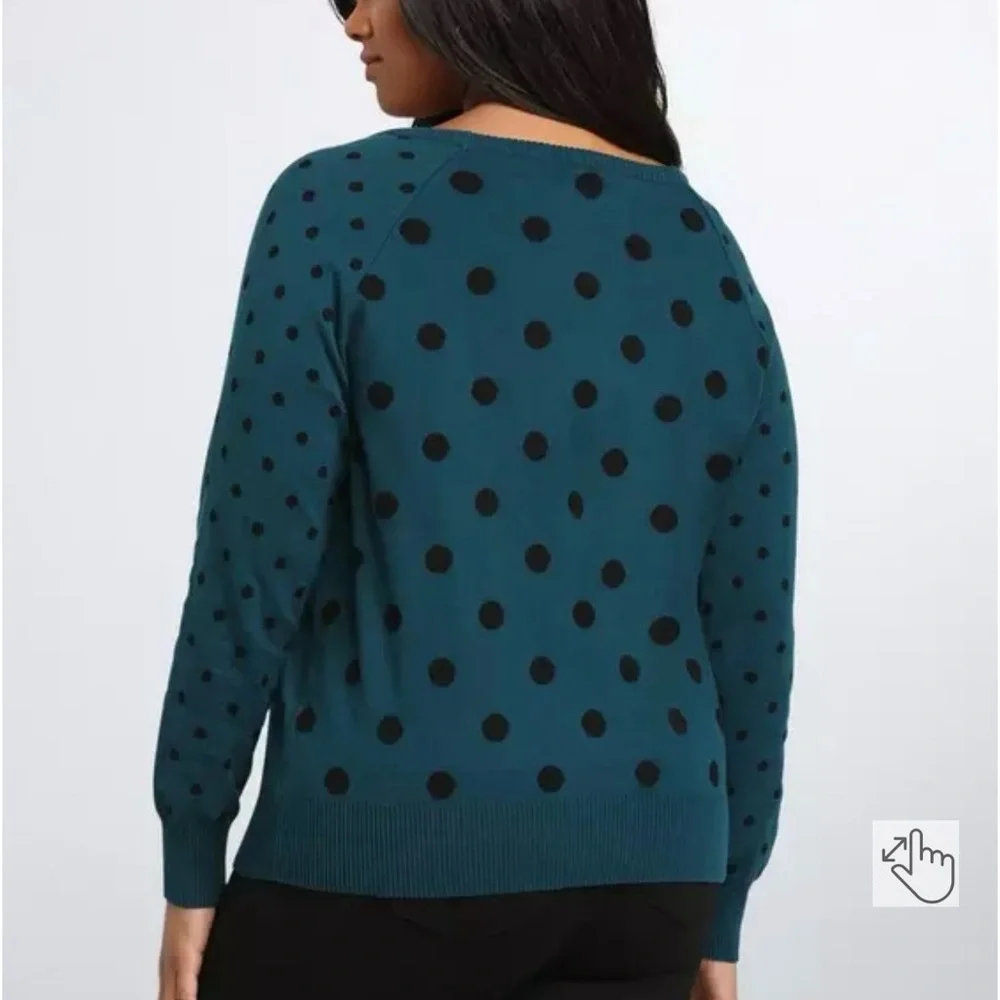 Torrid Polka Dot Sweater Teal/Black - Picture 2 of 6